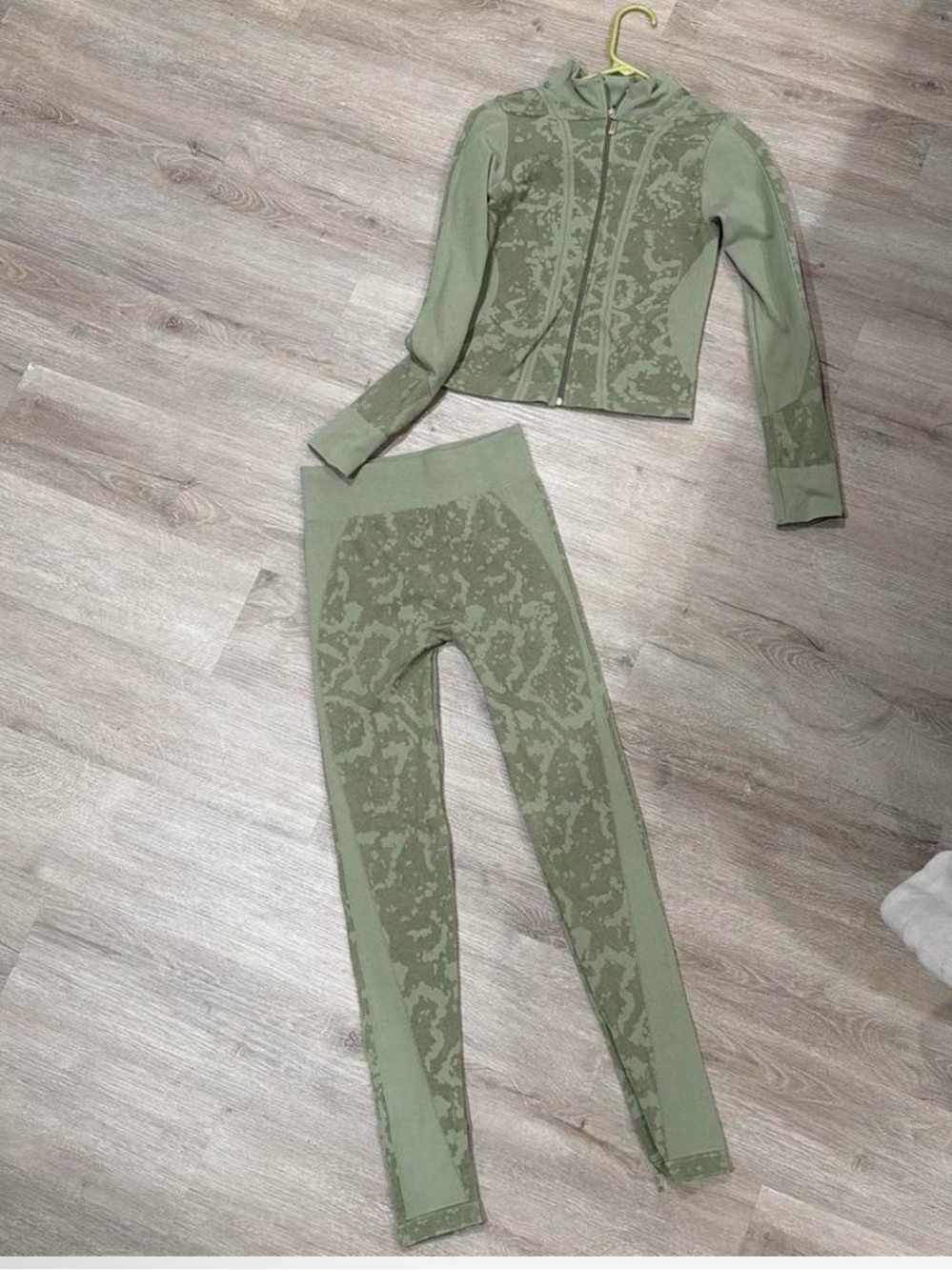 Fashion Nova Olive Green Seamless Zip-Up Jacket & High-Waist Leggings Set